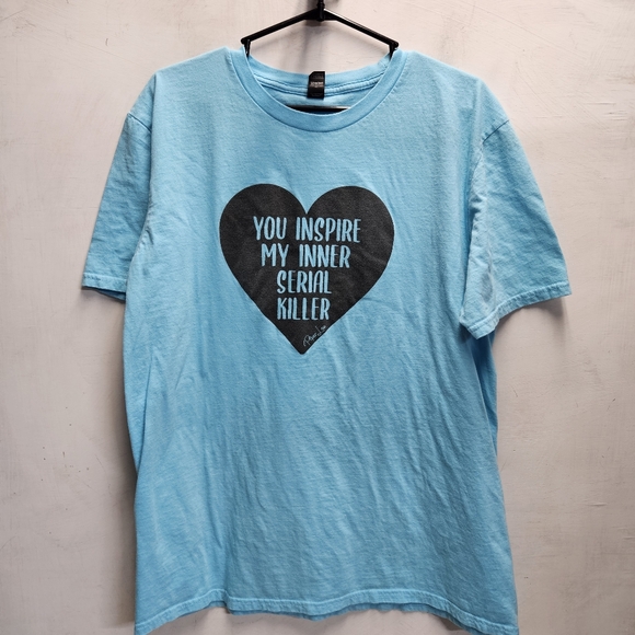 Piper Lou Inner Serial Killer heart design teal graphic tee shirt unisex large - Picture 2 of 6
